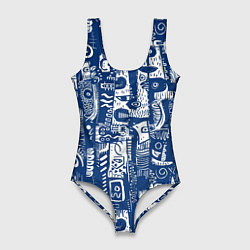 Купальник-боди 3D женский Маски туземные абстракция, цвет: 3D-принт