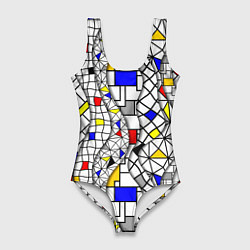 Купальник-боди 3D женский Абстракция цветных прямоугольников Пит Мондриан, цвет: 3D-принт