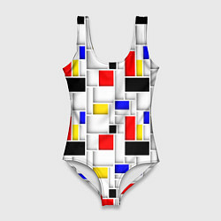 Купальник-боди 3D женский Геометрия цветных Пит Мондриан, цвет: 3D-принт
