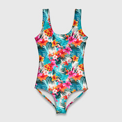 Купальник-боди 3D женский Летний гавайский паттерн, цвет: 3D-принт