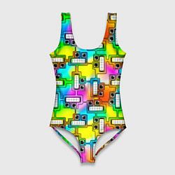 Женский купальник-боди Разноцветные роботы паттерн