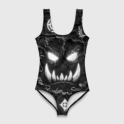 Женский купальник-боди Голова Орка на джинсах пэчворк