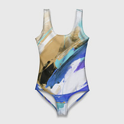 Купальник-боди 3D женский Абстракция коричневой и синей краски, цвет: 3D-принт