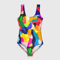 Купальник-боди 3D женский Лоскутная абстракция, цвет: 3D-принт