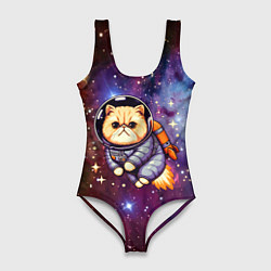 Женский купальник-боди Котик космонавт в открытом космосе