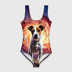 Купальник-боди 3D женский Фокстерьер в космосе, цвет: 3D-принт