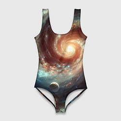 Купальник-боди 3D женский Далёкая неоновая галактика - нейросеть, цвет: 3D-принт