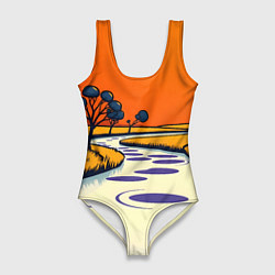 Купальник-боди 3D женский Арт с фантастическим пейзажем, цвет: 3D-принт