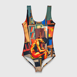 Купальник-боди 3D женский Художник в мастерской, цвет: 3D-принт