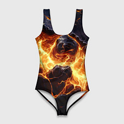 Купальник-боди 3D женский Золотая лава текстура, цвет: 3D-принт