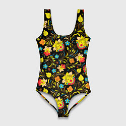 Купальник-боди 3D женский Хохлома цветы, цвет: 3D-принт