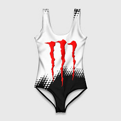 Купальник-боди 3D женский Monster energy чёрно белые краски, цвет: 3D-принт