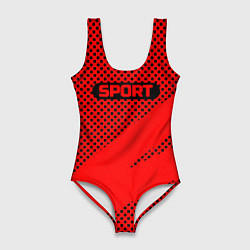 Женский купальник-боди Sport красно-чёрный текстурный