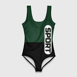 Женский купальник-боди Sport чёрно-зелёный с белым