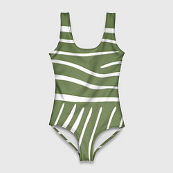 Купальник-боди 3D женский Полоски зеленой зебры, цвет: 3D-принт