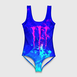 Купальник-боди 3D женский Monster energy дым неоновый, цвет: 3D-принт