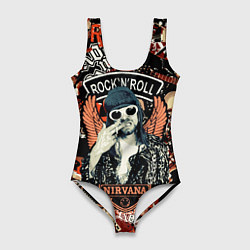 Женский купальник-боди Nirvana Kurt Cobain на фоне гитар