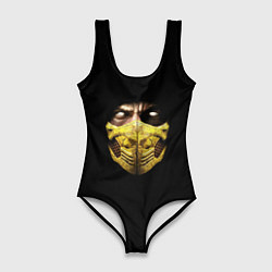 Купальник-боди 3D женский Лицо ниндзя в желтой маске, цвет: 3D-принт