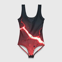 Купальник-боди 3D женский Красная молния на черной текстуре, цвет: 3D-принт