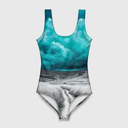 Женский купальник-боди Монохромное поле и сине-зеленое небо - природный п