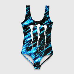 Женский купальник-боди Monster energy штрихи голубых неоновых красок