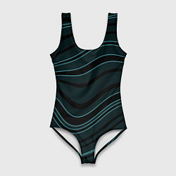 Купальник-боди 3D женский Тёмный синий волнистые полосы, цвет: 3D-принт