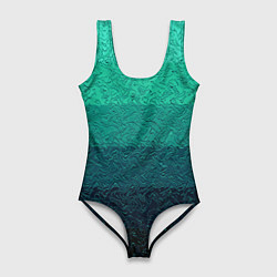 Купальник-боди 3D женский Бирюзовый градиент полосами, цвет: 3D-принт