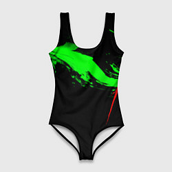 Купальник-боди 3D женский Color black green red, цвет: 3D-принт