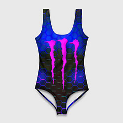 Купальник-боди 3D женский Monster energy неоновая броня, цвет: 3D-принт
