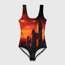 Женский купальник-боди Стилизованный город оранжевый закат
