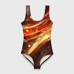 Женский купальник-боди Красно-золотая текстура на черном