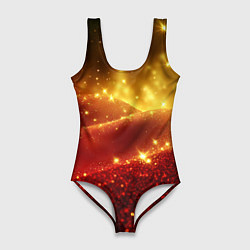 Женский купальник-боди Желто-красная блестящая текстура