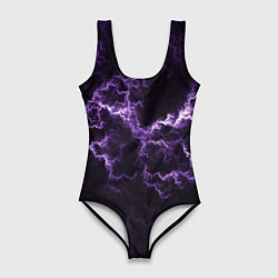 Купальник-боди 3D женский Lightning purple flicker, цвет: 3D-принт