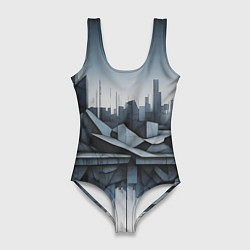 Купальник-боди 3D женский Небоскребы и скалы, цвет: 3D-принт