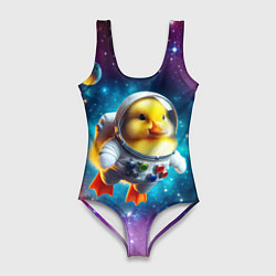 Женский купальник-боди Прикольный утёнок бравый космонавт - нейроарт