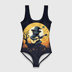 Женский купальник-боди Кот играет на гитаре под луной