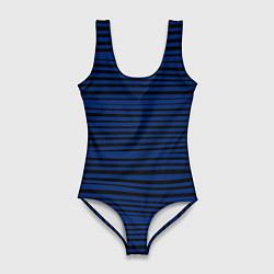 Купальник-боди 3D женский Чёрно-синий в тонкую волнистую полоску, цвет: 3D-принт