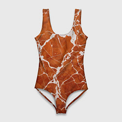 Купальник-боди 3D женский Темно-оранжевый мрамор, цвет: 3D-принт