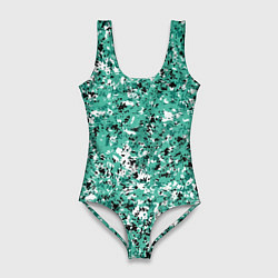 Купальник-боди 3D женский Бирюзовый с чёрно-белыми пятнами, цвет: 3D-принт