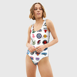 Купальник-боди 3D женский Команды НБА на белом фоне, цвет: 3D-принт — фото 2