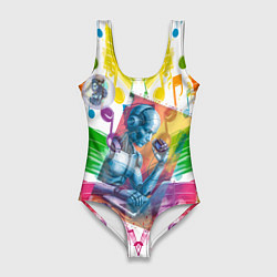 Купальник-боди 3D женский История развития звуковых носителей на марках, цвет: 3D-принт