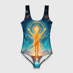 Женский купальник-боди Светящаяся оранжевая фигура и круг: энергетическое
