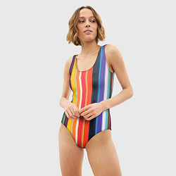 Купальник-боди 3D женский Разноцветная полоска, цвет: 3D-принт — фото 2