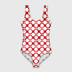 Женский купальник-боди Красно белый узор в клетку и горох