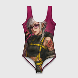 Купальник-боди 3D женский Девушка с татуировкой в очках, цвет: 3D-принт