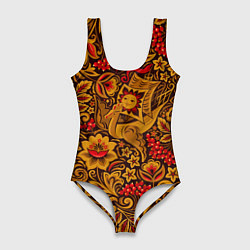 Купальник-боди 3D женский Летучий корабль в стиле хохломской росписи, цвет: 3D-принт