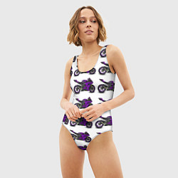 Купальник-боди 3D женский Motorcycle purple, цвет: 3D-принт — фото 2