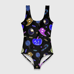 Купальник-боди 3D женский Halloween blue black pumpkin, цвет: 3D-принт