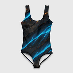 Купальник-боди 3D женский Камуфляж с неоновыми синими вставками, цвет: 3D-принт