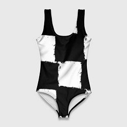 Купальник-боди 3D женский Черные квадраты в виде шахматной доски, цвет: 3D-принт
